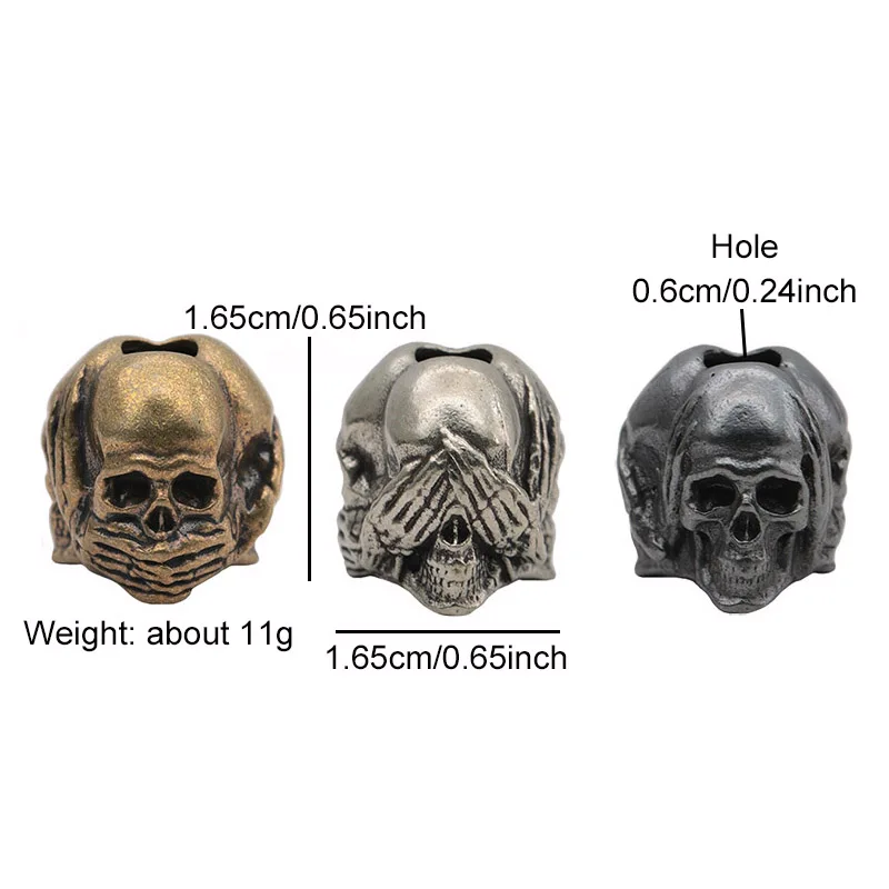 Three Sided Skull Head Brass Knife Bead EDC Outdoor DIY Paracord Woven Lanyard Pendant Bracelets Charms Jewelry Accessories Gift