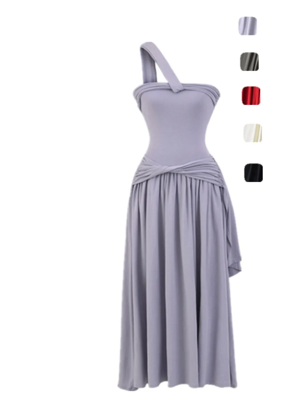 

Сексуальная пикантная девушка с узлом на одно плечо, цельная длинная юбка трапециевидной формы, средняя весна, осень, облегающая повседневная одежда