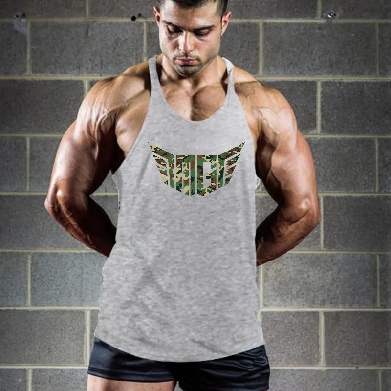 Summer Men Cotton Running Vests Scoop Neck Y-Back Racerback Bodybuilding Fitness Muscle Workout Gym Stretching Tank Top Clothing