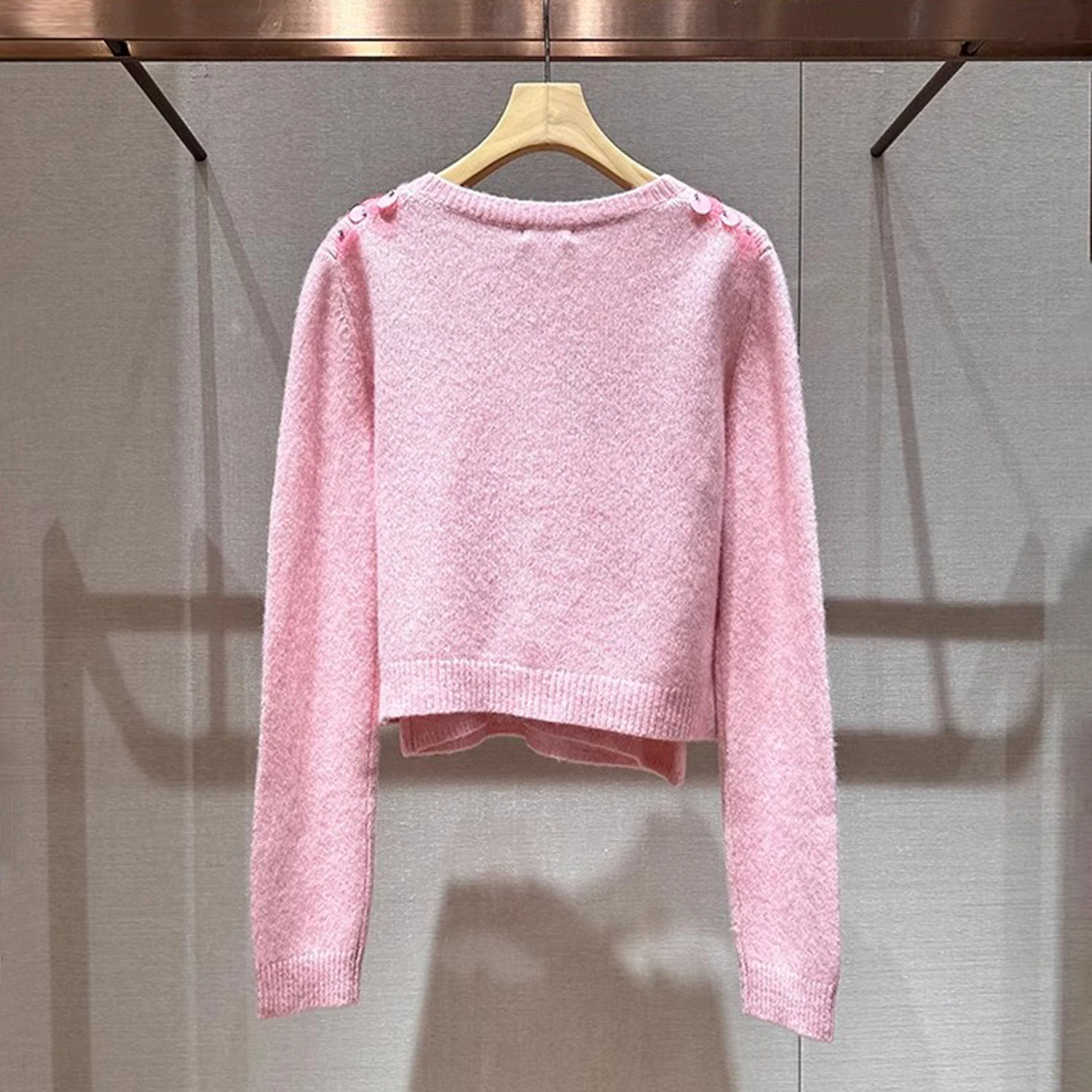 

Ele Commuter Sle круглый Ne с одной пуговицей и блестками, вязаный открытый кардиган, женский модный весенний новый поступление