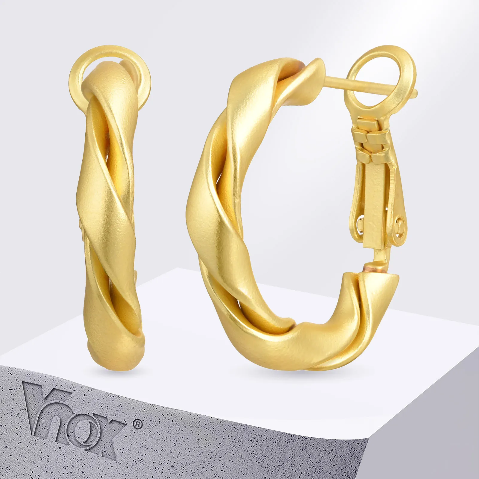 Vnox Fried Dough Twists Hoop Earrings For Women Girls,Simple 14K Gold Plated 1 Pair Earrings,Charm Jewelry Anniversary