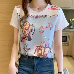 Young Style Casual Summer Printing Women's Pure Cotton Round Neck Short Sleeved Loose Fitting Fashion Comfortable T-shirt Tops