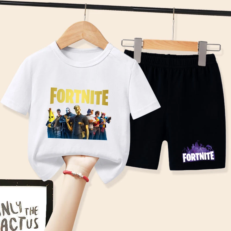 بدلة شورت تي شيرت من سلسلة Fortnite للأطفال، مجموعة بلوزات وسراويل صيفية لطيفة للمنزل، هدية عيد ميلاد #1