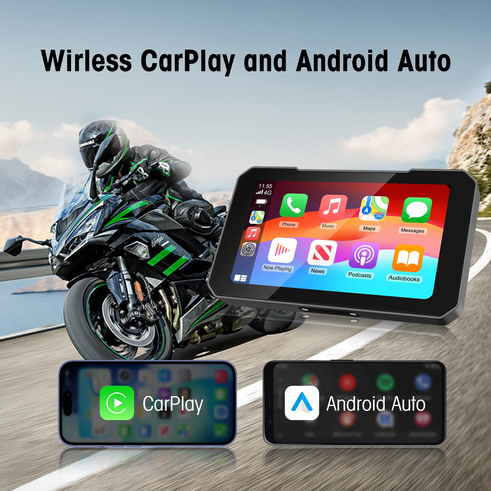 

EZonetronics 5" Touch Screen Motorcycle, Wireless CarPlay/Android Auto Support Dual Camera Record , IP67 Waterproof