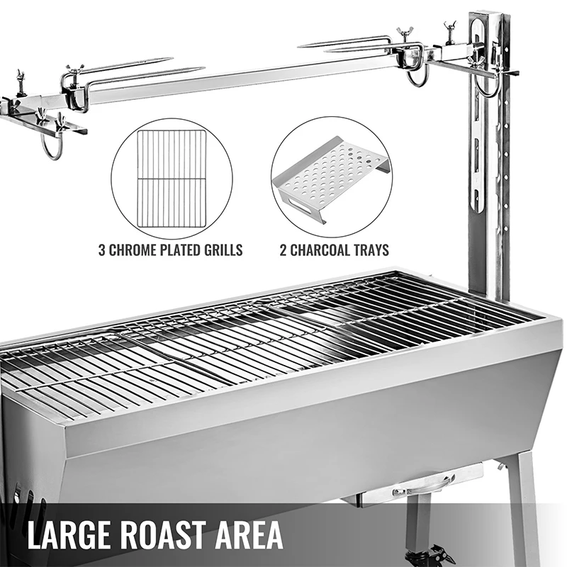 40KG / 88LBS Electric Roaster Grill 2 in 1 BBQ Rotisserie Grill W/ Lockable Wheels for Roasting Sheep Turkey Beef Fish
