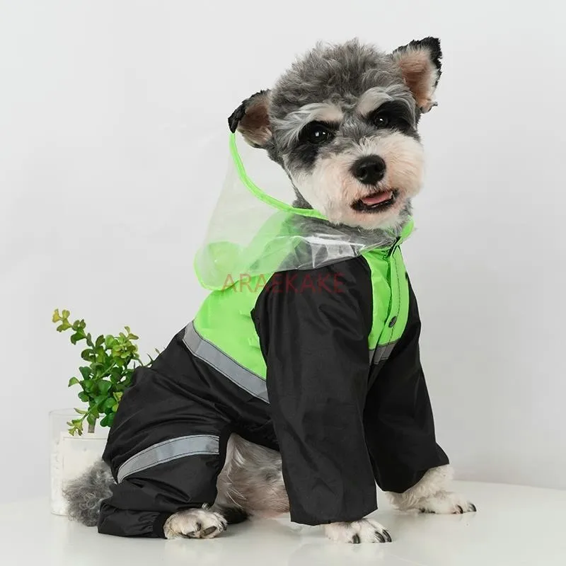 Dog Raincoat Teddy Schnauzer Small Dog Four Leg Waterproof Full Pack Raincoat Pet Large Dog Rainy Clothes Trendy