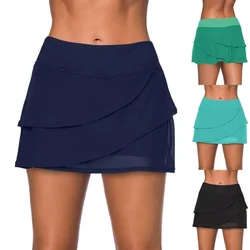 Bañador de cintura alta con volantes para mujer, pantalones cortos minimalistas de cinco puntos, Color sólido, novedad de verano