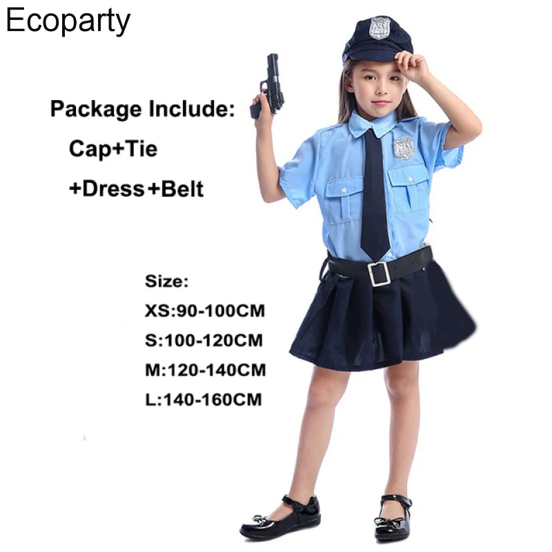 Costume de carnaval pour filles, uniforme de police, robe de paupières, déguisement cool, vêtements animés, cosplay pour enfants, petit flic, mignon, Halloween