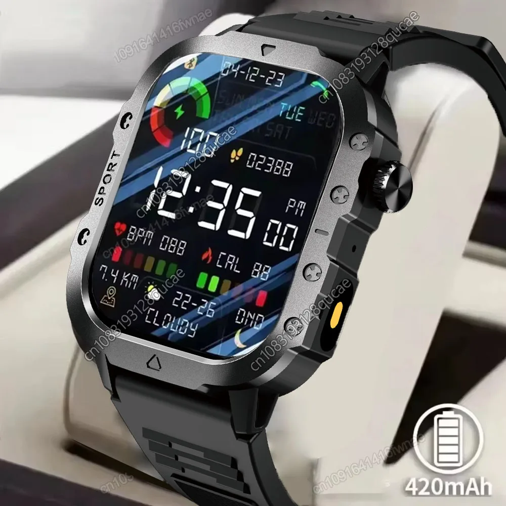 

Смарт-часы 2026 для мужчин, военные, IP68, 5ATM, для активного отдыха, фитнес-трекер, водонепроницаемые, GPS-мониторинг, 1.96 дюйма, звонки по Bluetooth для Android и iOS