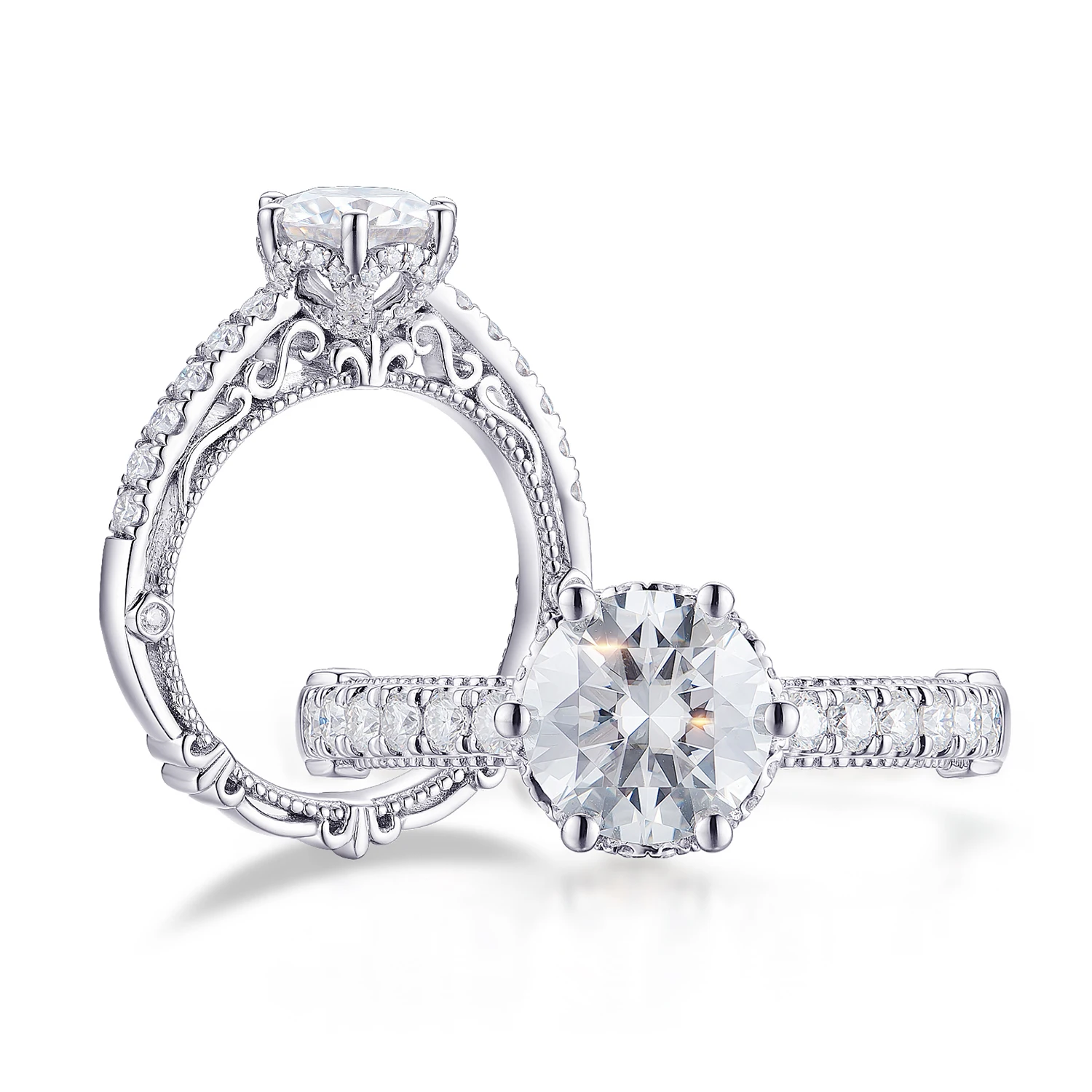 

Seasons of Shine S925 Sterling Silver 1.5ct 7.5mm F-G Color Cut Moissanite Vintage Anniversary Wedding Engagement Ring for Women