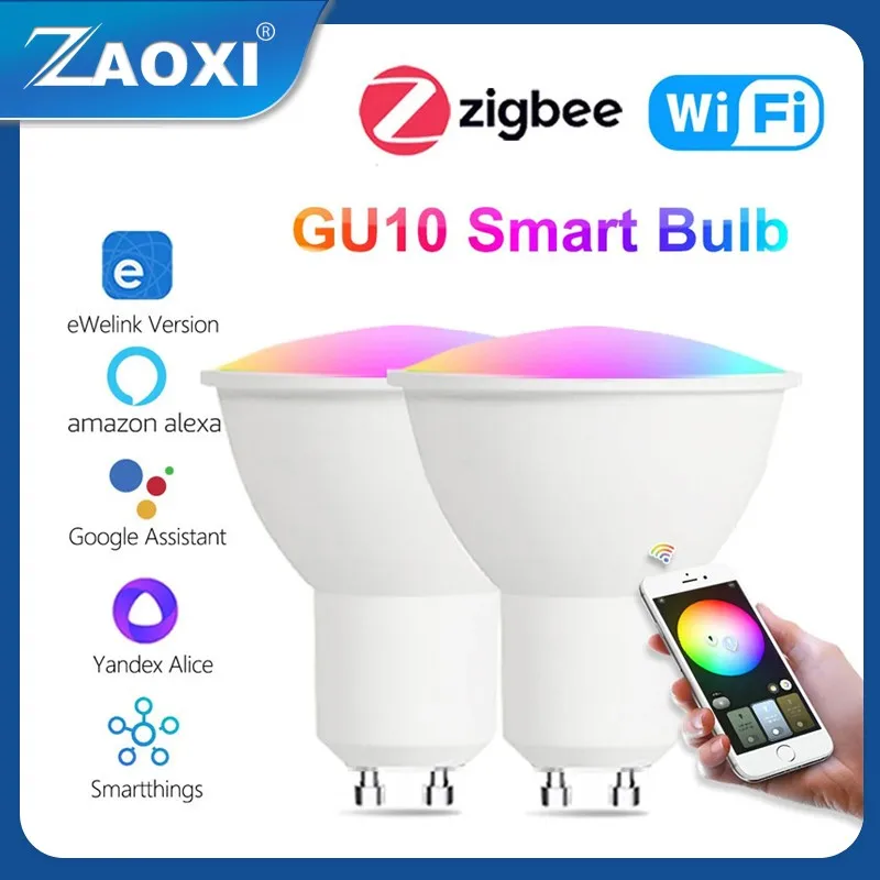 

ZAOXI eWeLink Wifi Spotlight Bulb 5W RGB 2700K-6500K Smart Dimming LED Light Bulb Support Alexa Google Assistant Voice Control