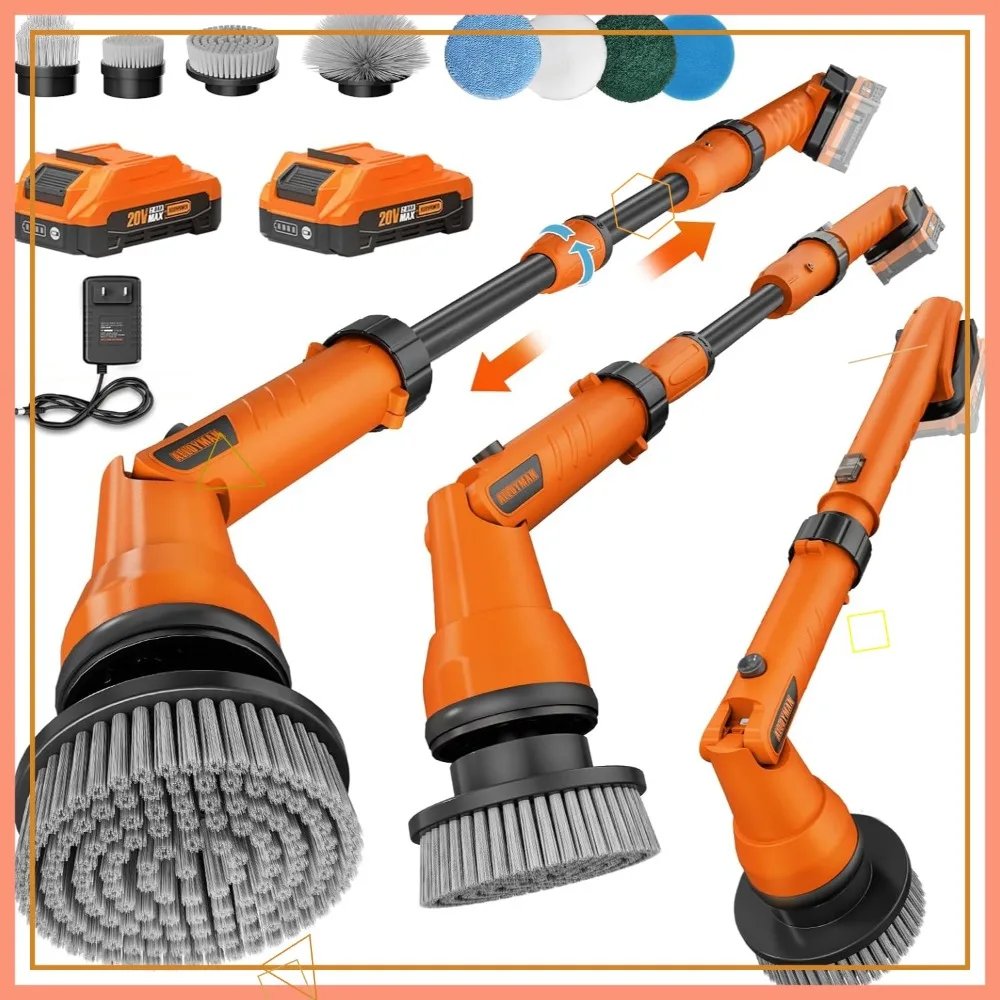 

Электрическая щетка-скруббер 20В с телескопической ручкой, 8 насадок и 2 аккумулятора для уборки полов и стен на улице