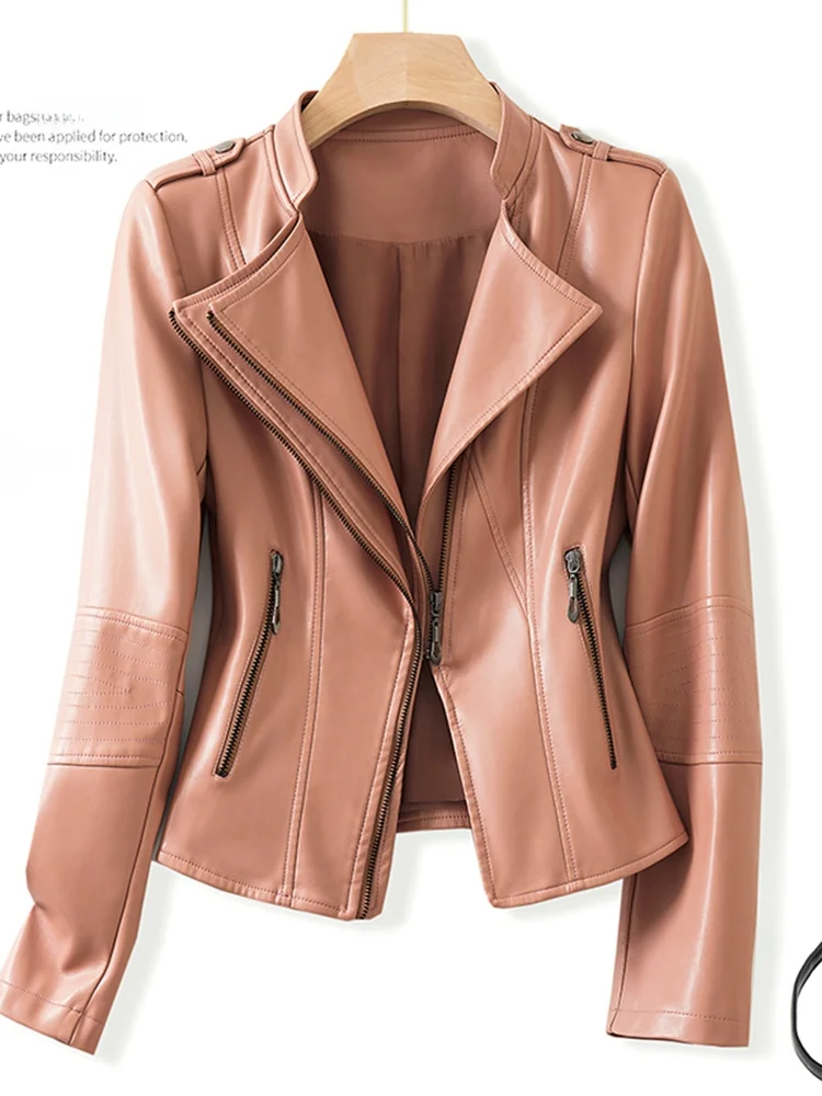   Ning 本革ジャケット レディース ショートスリーブ 2025 秋冬新作 ファッション シープスキン バイク用 スリムフィットコート