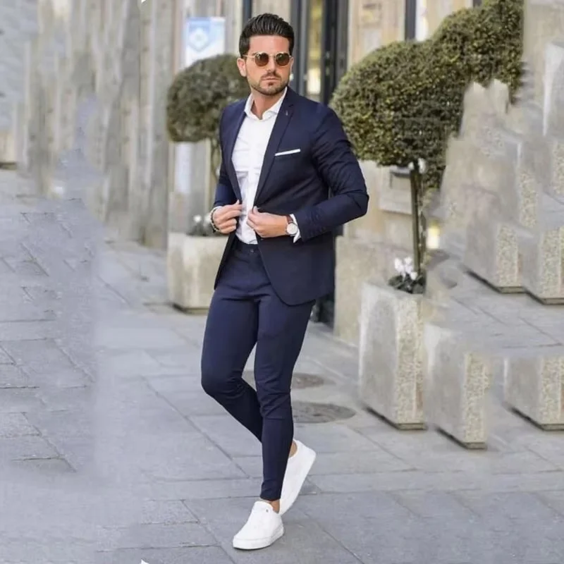

2026 Мужские костюмы Slim Fit Деловая форма Костюм Свадебный костюм жениха из 2 предметов Куртка Брюки с лацканами Формальный повседневный костюм