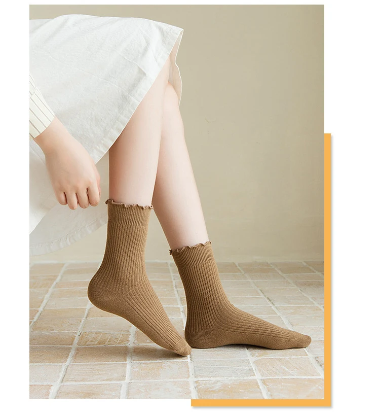 6 Paar Rüschensocken für Damen, Baumwolle, einfarbig, mittellange Socken, niedliche, kawaii, koreanische, atmungsaktive, schwarz-weiße kurze Strümpfe – Detail 11