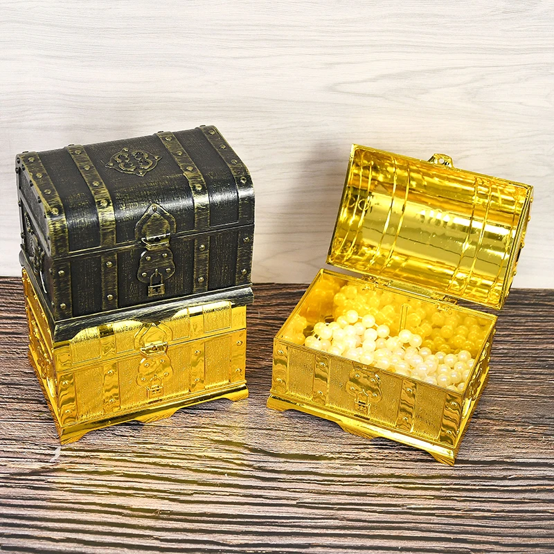 Pirate Theme Treasure Chest Pirate Treasure Box Storage Gold Coins Gems Jewelry Box Prop for Halloween Party Favor Birthday Gift