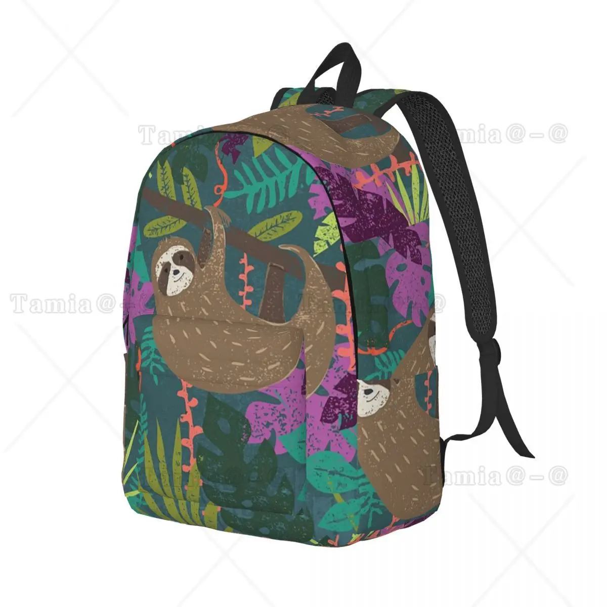 Take It Easy Sloth Jungle Print Backpack Daypack Large Capacity Children BookBag School Bag Shoulder Bags for Men Women
