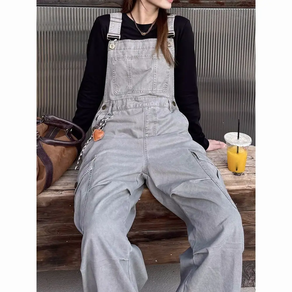

American Retro Workwear Denim Overalls Women Summer New Loose Age-Defying Lazy Spicy Wide Leg Floor-Length Pants