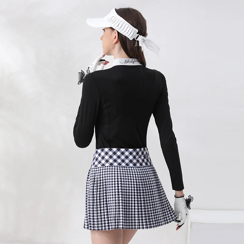 Women's Spring and Autumn Golf Sports Long sleeved T-shirt Short skirt Set Quick drying High quality Clothing