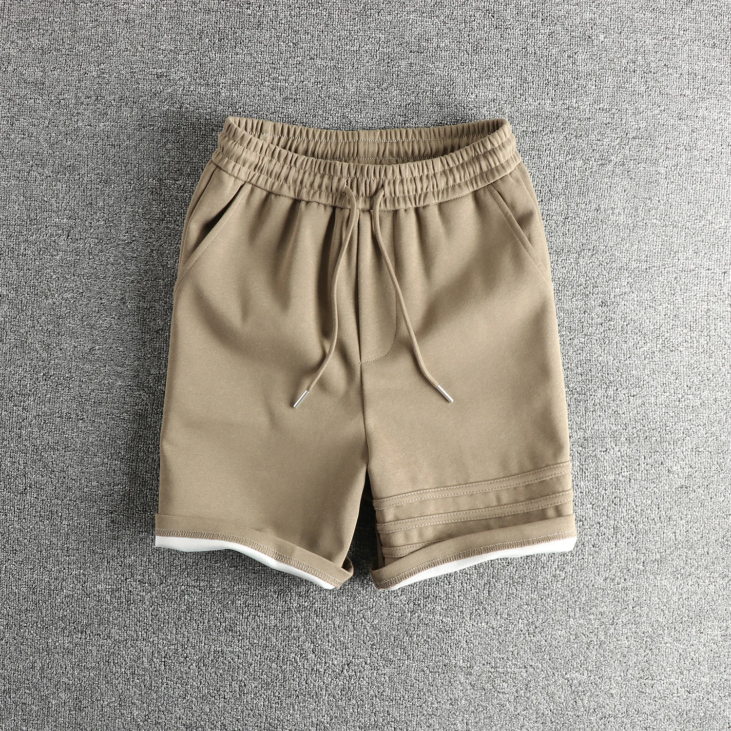 Webbing Striped Splicing Design Casual Shorts Men's Knitted Cool Fabric Loose Straight Versatile Youth Five-point Pants