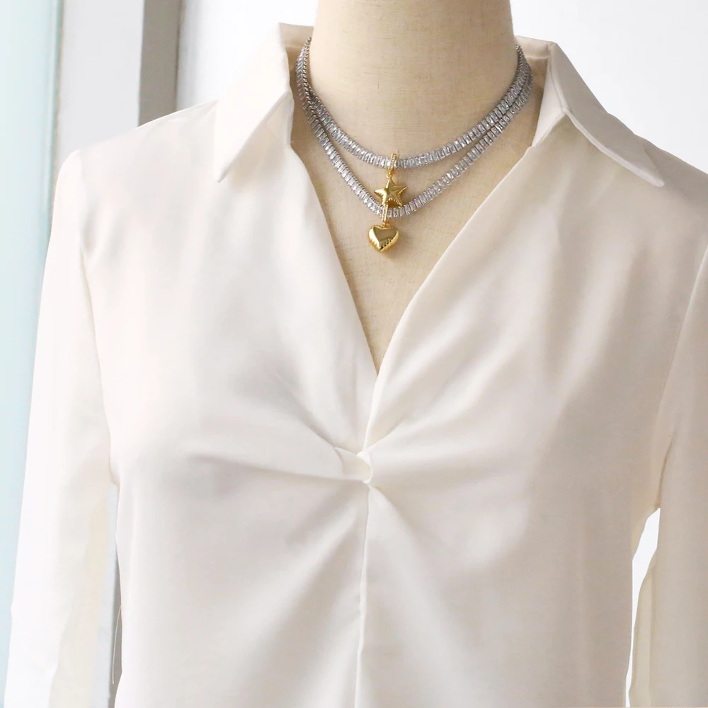FLOLA Gold Plated Bubble Heart Star Necklaces for Women Silver Color Tennis Chain Statement Necklaces Chokers Jewelry nkeq93
