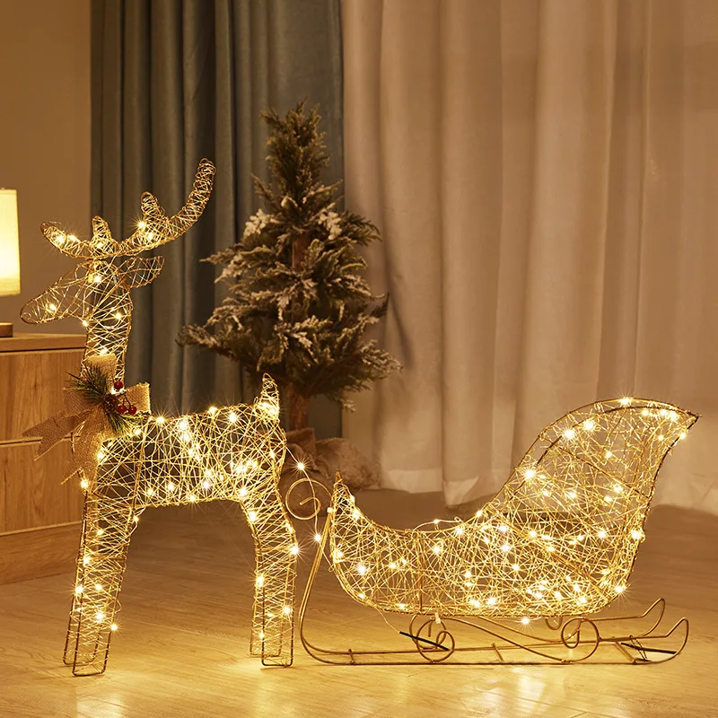 3 PCS Garden Lights String 2D Metal Iron Reindeer Outdoor Christmas Eve Decorations For Courtyard Holiday Indoor Home Decor