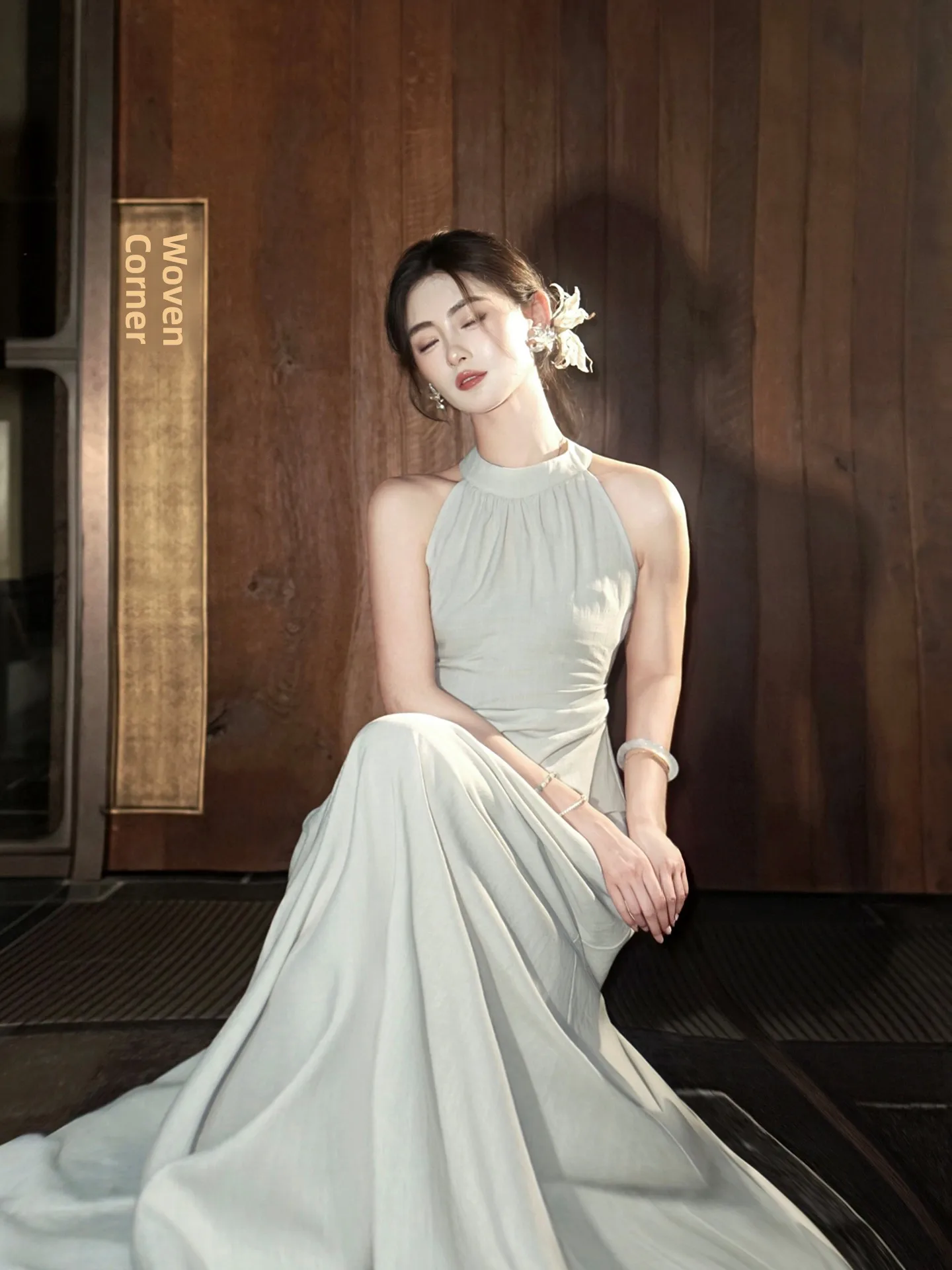 Lingshan High Waist Slim Fit Shirt And Skirt Set Women's Summer Fashion No Sleeve Neck Hanging Skirt Chinese Style