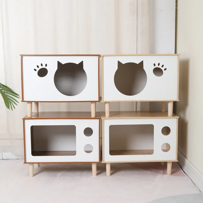 

modeling pet wooden nest solid wood cat nest pet cat bedside table integrated solid wood pet cat nest