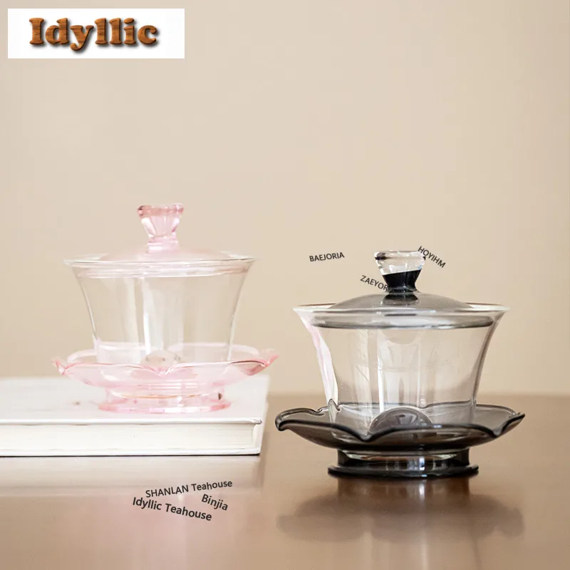 150ml Crystal Glass Gaiwan Antique Anti-scald Tea Tureen Household Tea Bowl With Lid Kit Tea Maker Cover Bowl For Tea Craft Gift