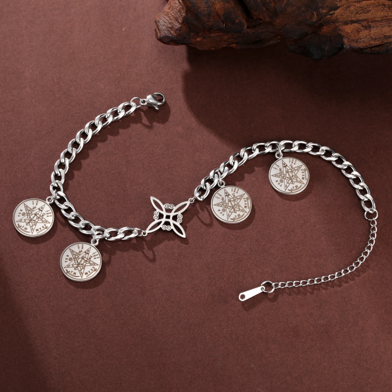 Lucktune الساحرة عقدة Tetragrammaton الله اسم ختم سوار Charm الفولاذ Seel المرأة اليد أساور سليمان تميمة مجوهرات