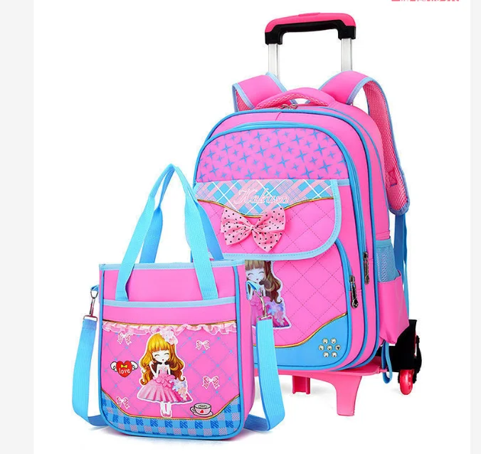 School Wheeled Backpack For Girls School Trolley Bag for girls with Handbag Children school Rolling backpack Satchel with Wheels