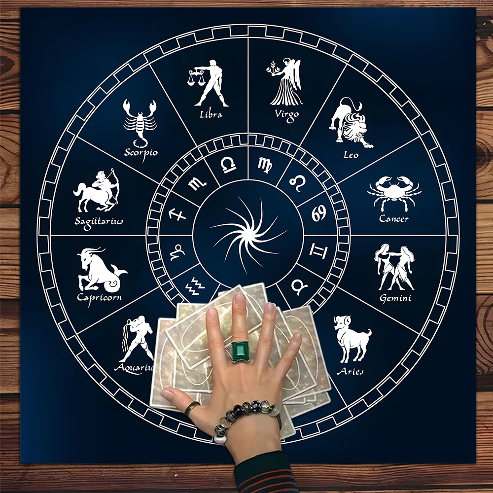 

12 Zodiac Signs Tarot Card Tablecloth Witchcraft Astrology Polyester Tarot Mat Witch Altar Cloth Divination Cloth Card Pad