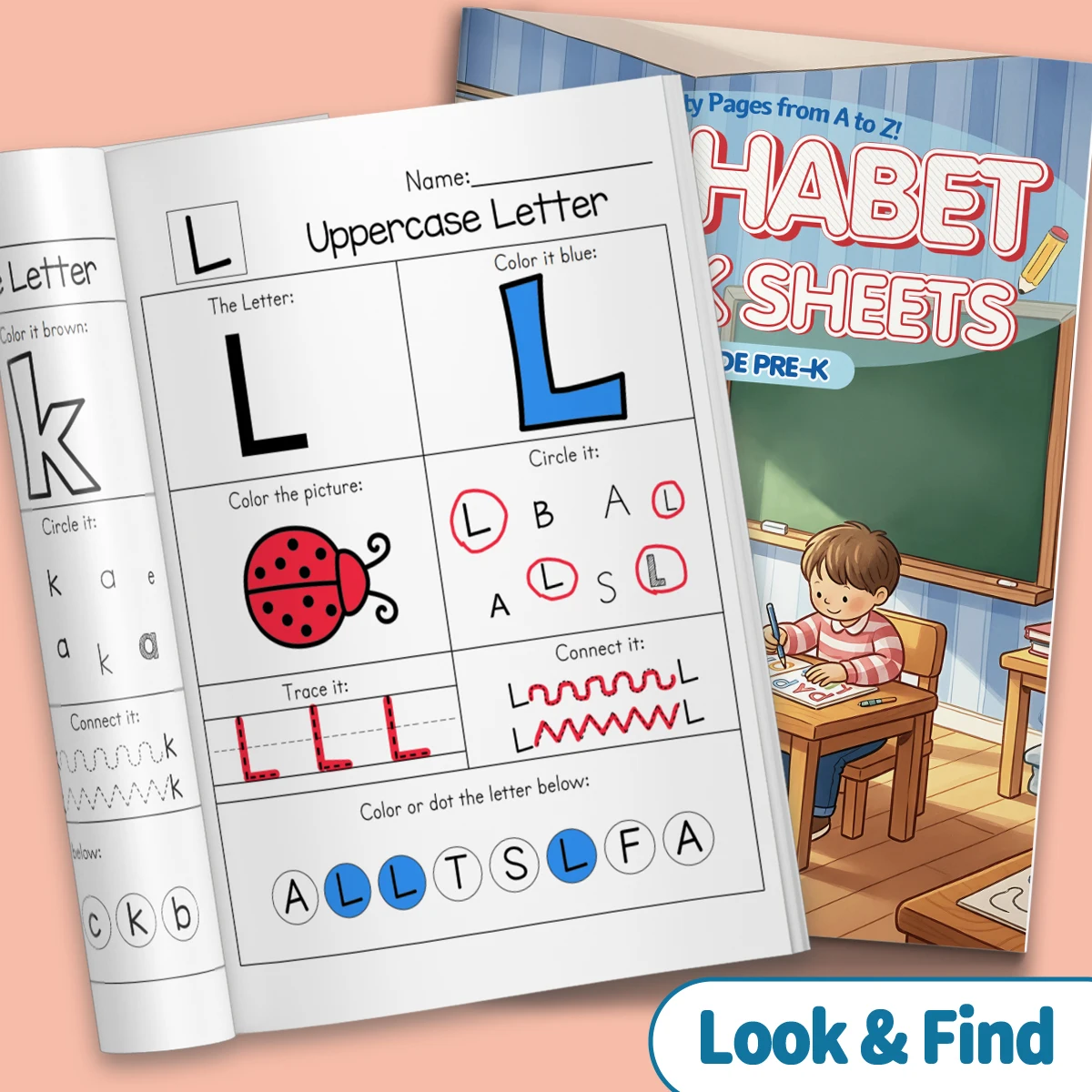 Children's alphabet coloring book, cute cartoon patterns, preschool early education workbook, boost your baby's hands-on skills