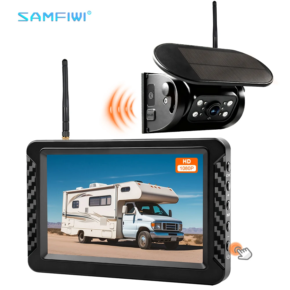 

Комплект беспроводных ИК-камер ночного видения 2CH Solar Magnet с 5-дюймовым монитором и боковой кнопкой управления, Wi-Fi камера для автомобиля, автодома, грузовика, кемпера