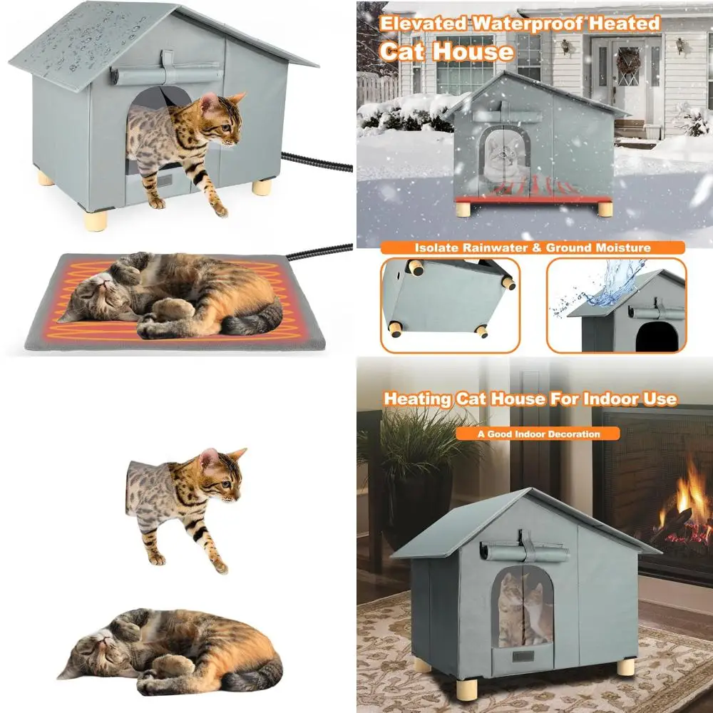

Thermo-Regulated Elevated Outdoor Cat Shelter for Winter, Weatherproof Enclosure with Heating Pad for Multiple Stray Cats