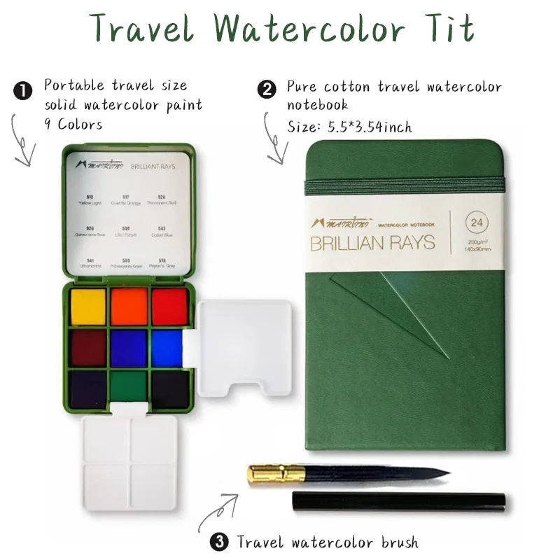 portatil viagem agua cor paint conjunto com paleta brush paper aquarela esboco pintura para artistas art supplies cores 01