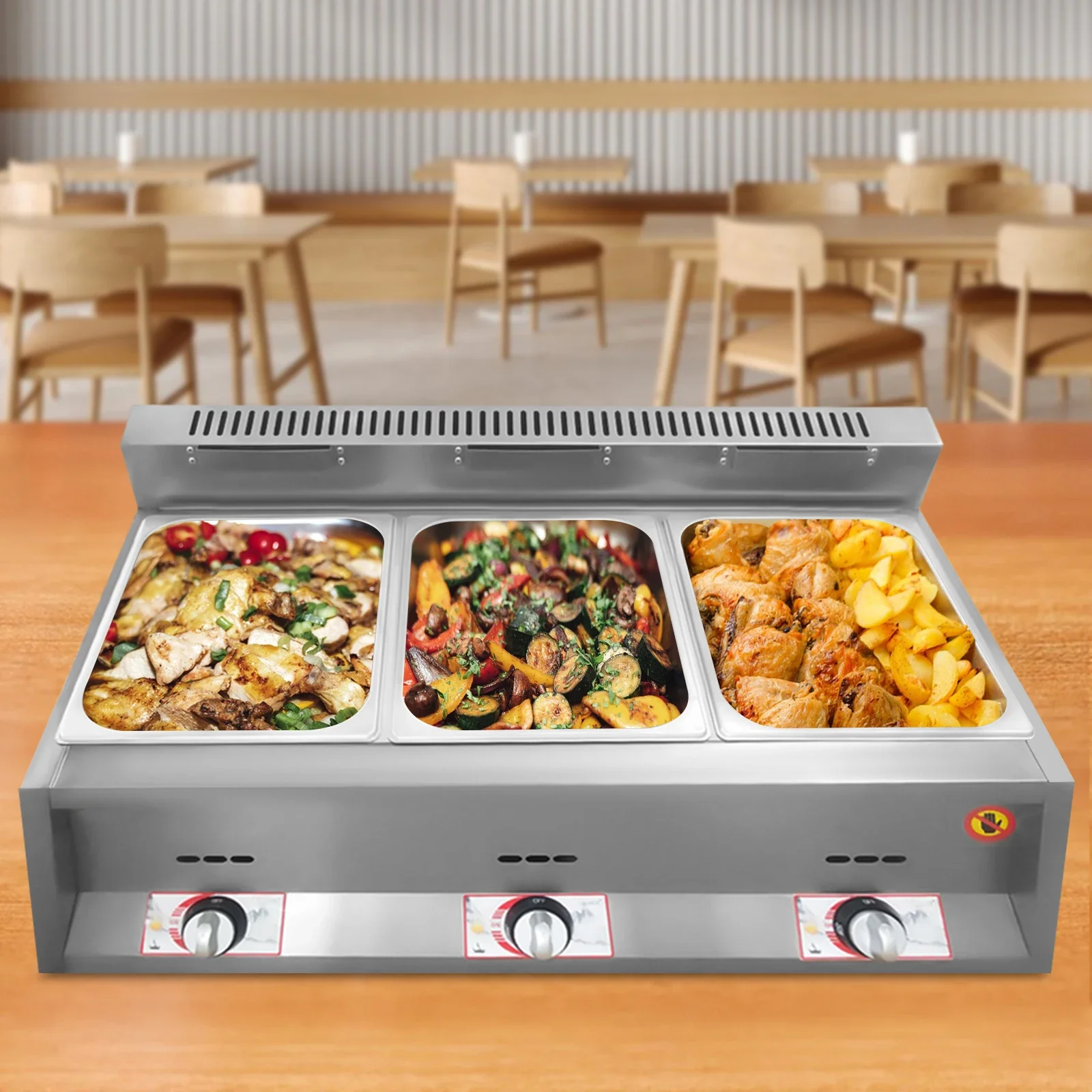 

3-Pan Food Heating Pot Gas Food Warmer Restaurant Steam Fast Heating for Home Restaurants Hotels Banquet Halls & Cafeterias