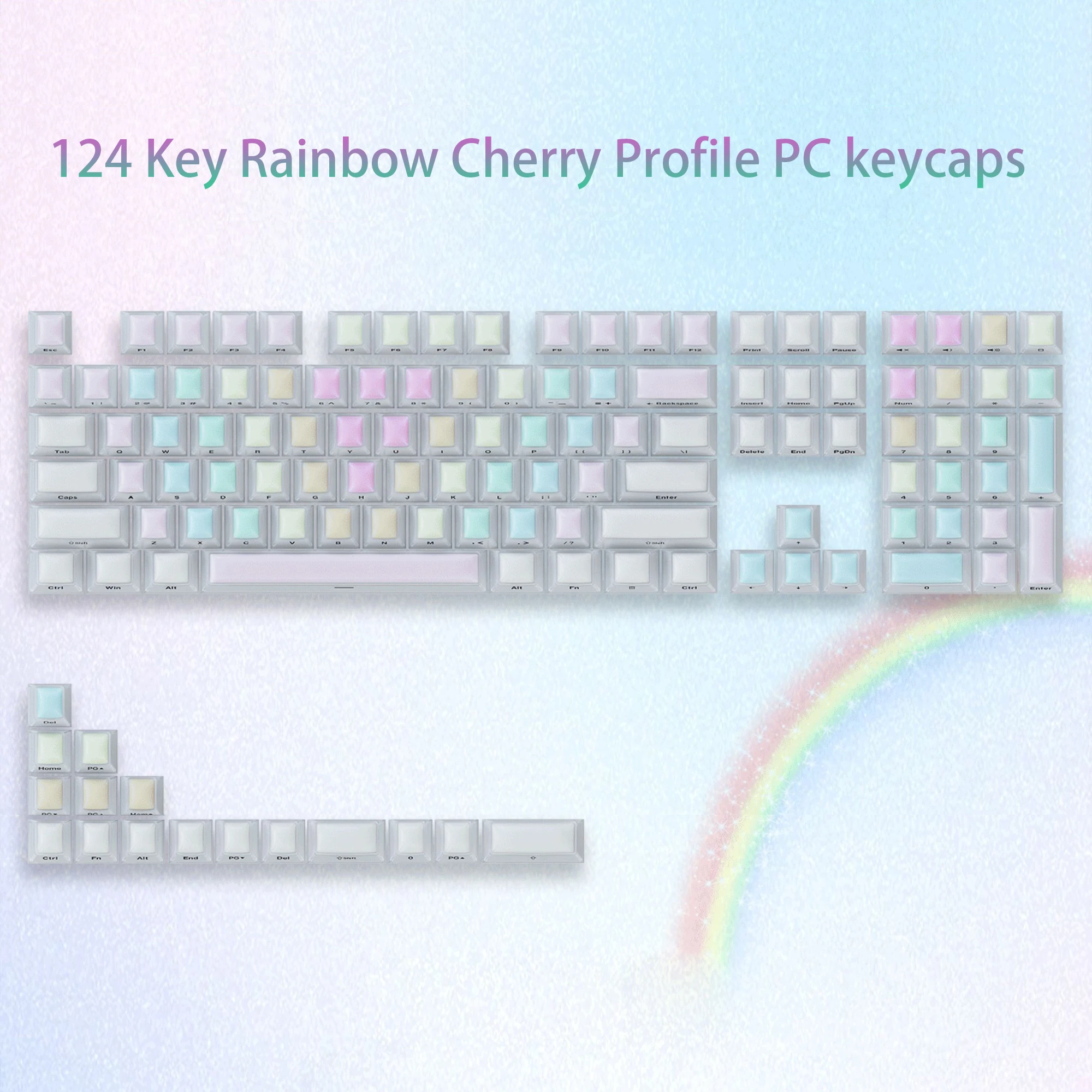 124 teclas Rainbow Castle Cherry perfil translúcido teclas de PC para interruptores MX 61/64/68/84/104 Teclado mecánico de jugador