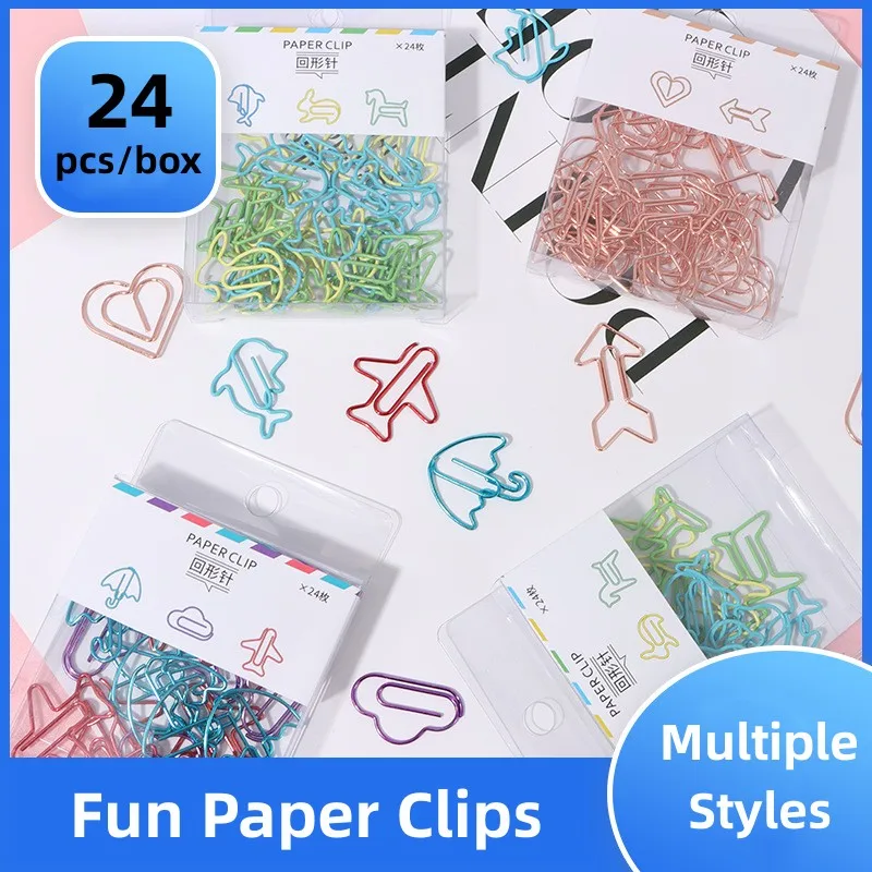 24/50pc Cloud Plane Heart Metal Paper Clips Decorative Bookmark Binder Clips Color Funny Paperclips Novelty Memo Clip Stationery