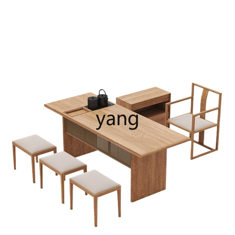 

LMM red oak long table office simple guest tea table with kettle integrated tea table and chair combination