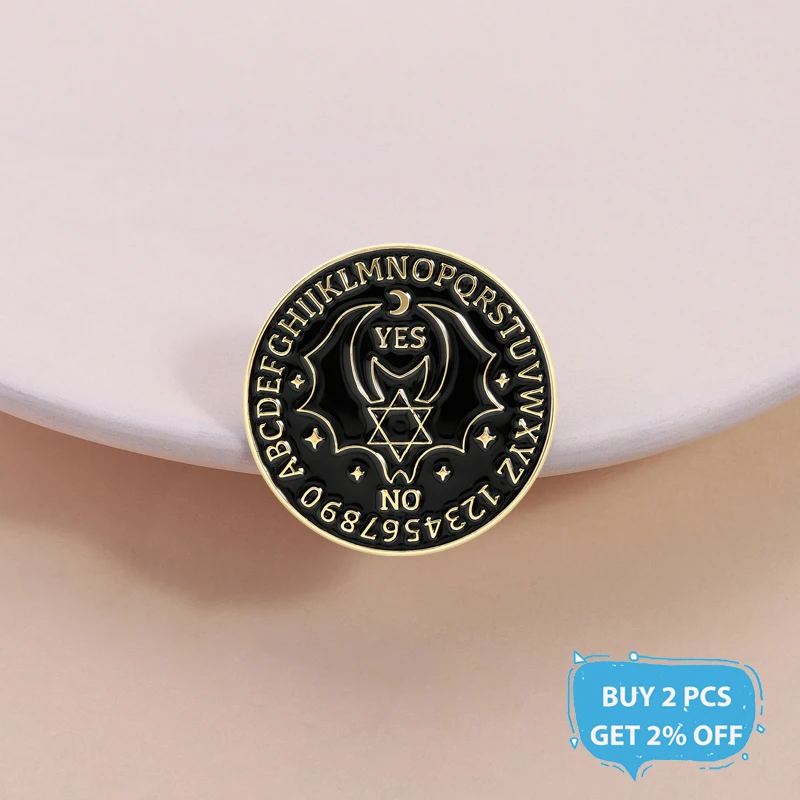 Punk Black Bat Ouija Board Enamel Pin Magic Metaphysical Halloween Brooch Lapel Badge Jewelry Accessories Gift for Friends