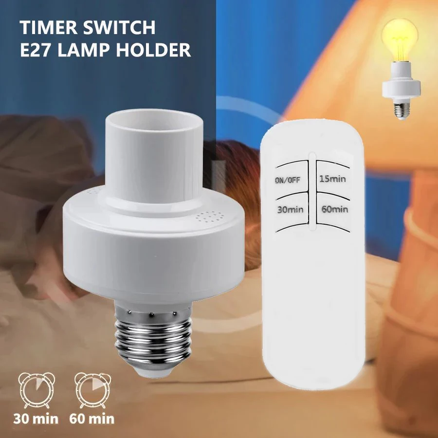 Smart Remote Control Light Switch E27 LED Lamp Wireless Timer Holder Bulb Base Socket On/Off 30M Range For Ceiling Chandelier
