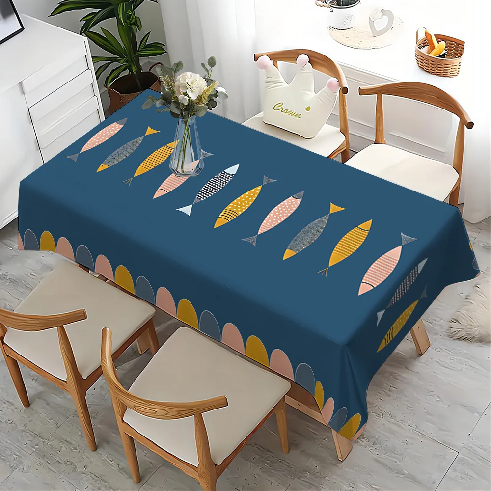 + 1pc Polyester tablecloth, fish-themed tablecloth, Year After Year Has Fish tablecloth, simple printed tableclothzyc
