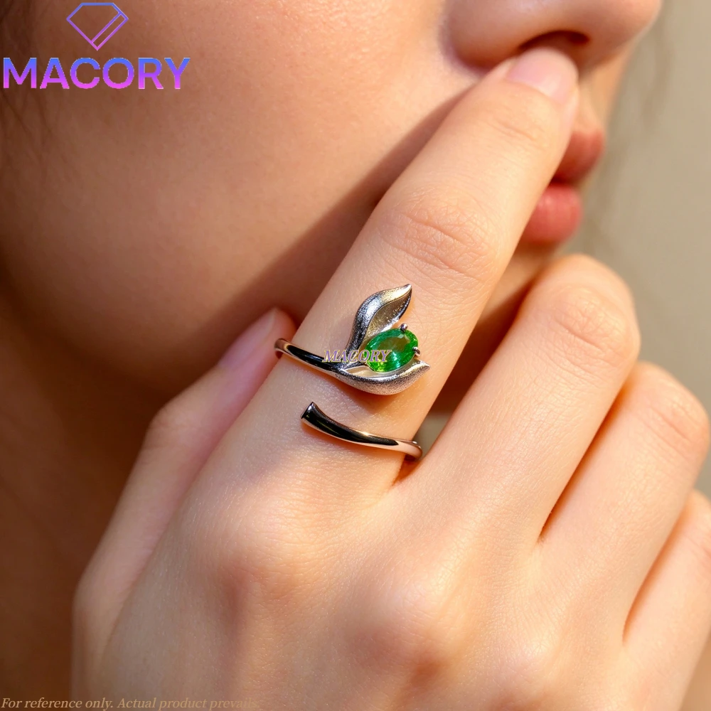 S925 Sterling Silver Natural Tsavorite Ring for Women Tulip Flower Open Adjustable Ring Oval Gemstone Fine Jewelry Wedding Gift