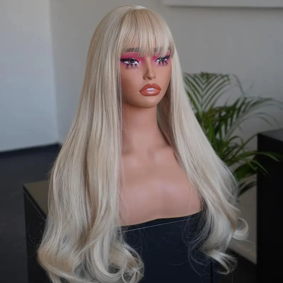 

Ash Platinum Blonde Synthetic Lace Top Wigs Grey Beautiful Body Wave Full Wigs For Women Long Length High Quality Brunette Fibre