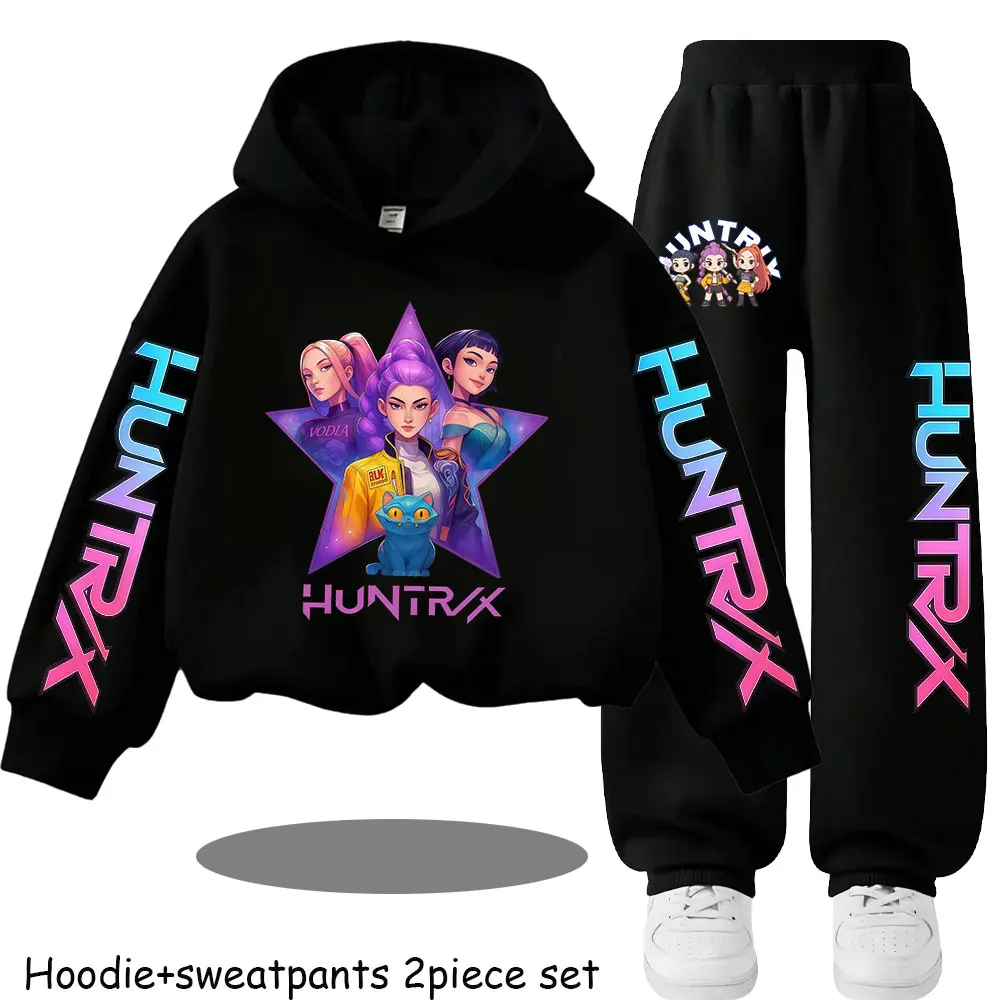 2026 Autumn KP Op  Girls Print Clothing Children Hoodie 2pcs Set Pants Suit Kids Tracksuit Splice Sport Tracksuits