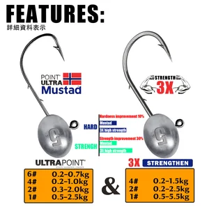 Cabeça de gabarito gancho 3x rockfish ajing ganchos de pesca para isca de minhoca macia baixo peixe produtos de pesca 0.8-7g 5 pçs/saco pique truta acessórios 8 principais vendas cabecote de pesca - №8