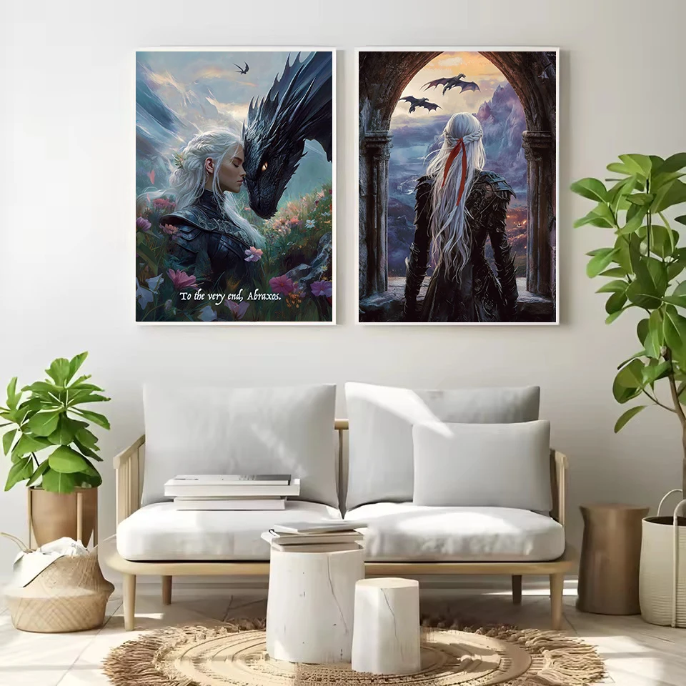 Dark Academia Throne of Glass Manon and Abraxos Mystical Dragon Bookish Poster Canvas Painting Wall Art Pictures Home Decor Gift view 3