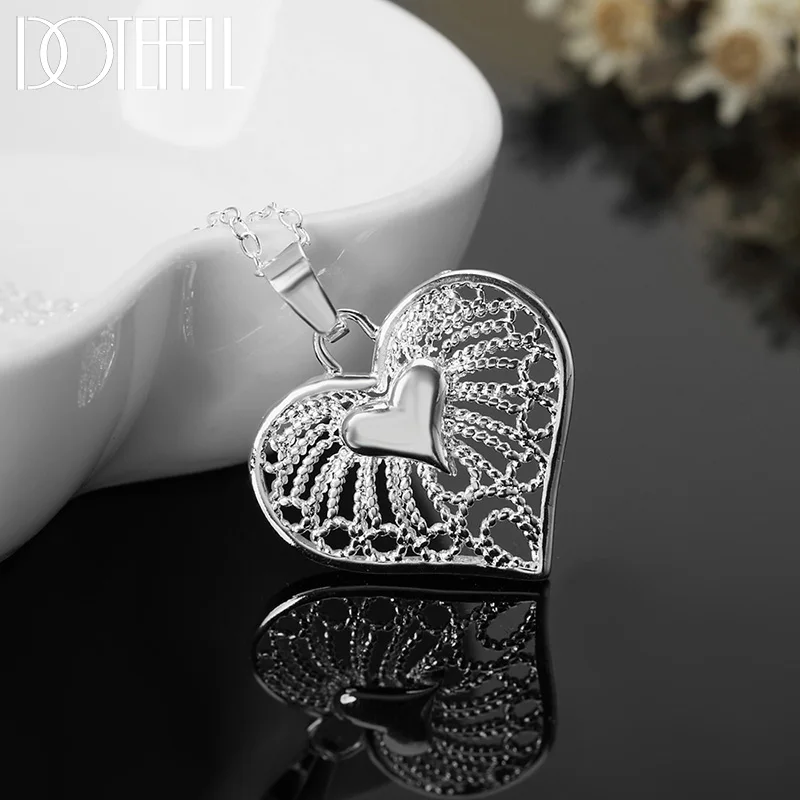 Silver Color Heart Pendant 18 Inches Necklace For Women Wedding Birthday Gifts Fashion Jewelry
