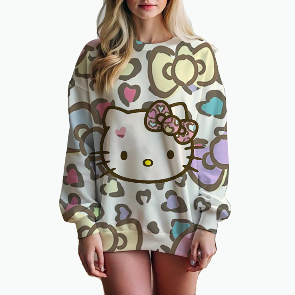 Felpe con cappuccio da donna Basic Hello Kitty stampato felpa con cappuccio allentata manica lunga tasca a marsupio pullover con spalla cadente Top